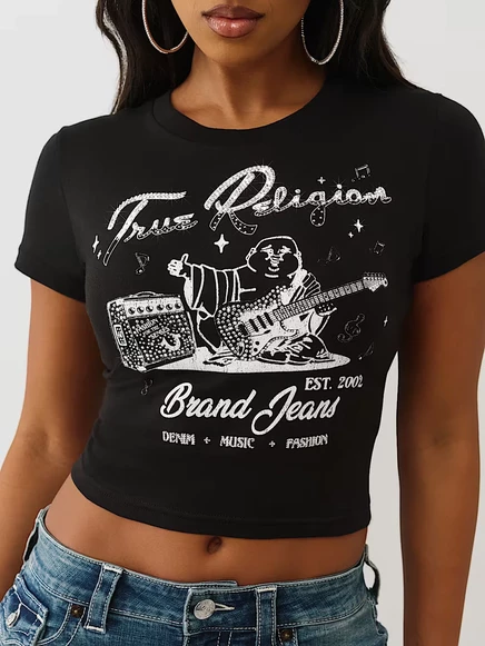 Женская футболка True Religion Crystal Buddha Baby Tee, черная