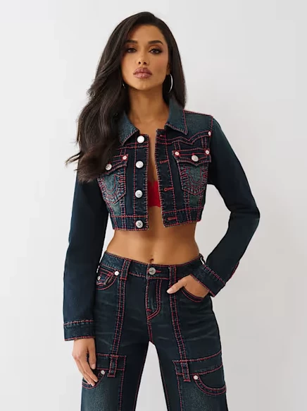 Женская джинсовая куртка True Religion Crop Mini Big T, темный деним