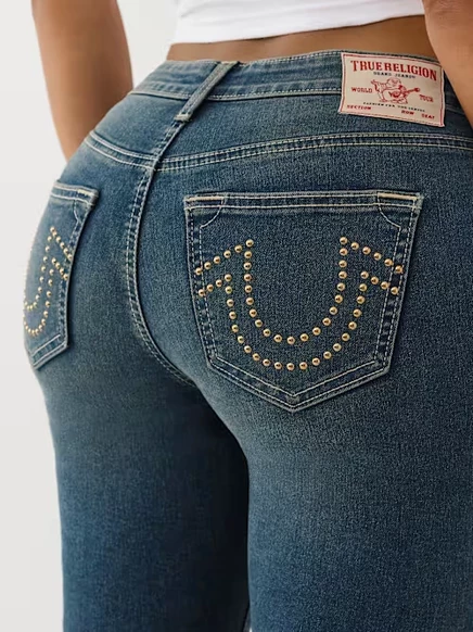Женские джинсы True Religion Jennie скинни средней посадки с заклепками, янтарно-коричневые