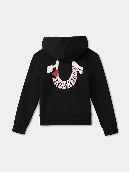 Худи на молнии для девочек True Religion Love Logo, черное