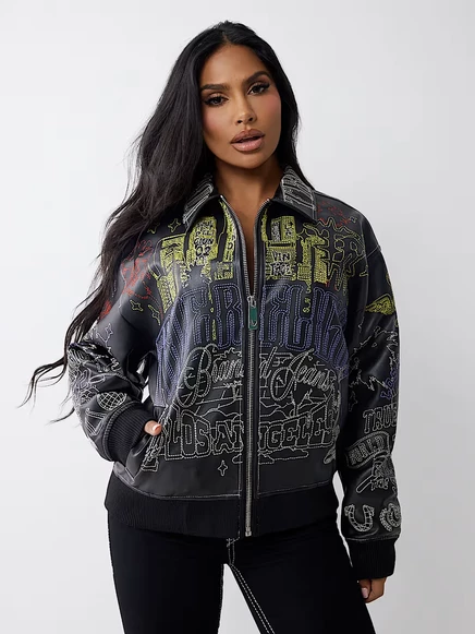 Женская куртка True Religion из искусственной кожи с вышивкой, черная