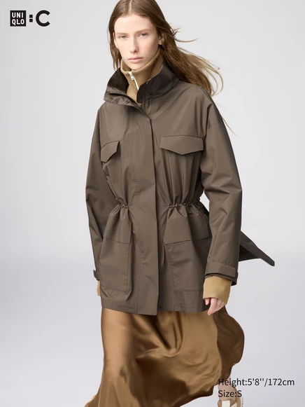Женское короткое пальто Uniqlo Utility свободного кроя, коричневое