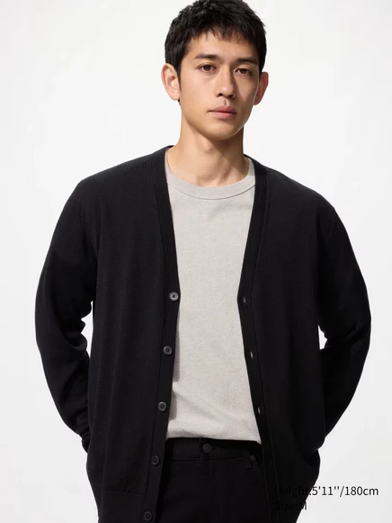 Мужской кардиган Uniqlo Merino с V-вырезом, черный