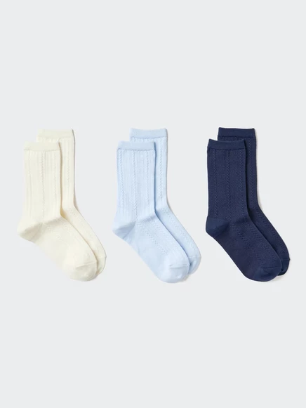 Детские носки Uniqlo 3 пары, с косой вязкой, светло-голубые