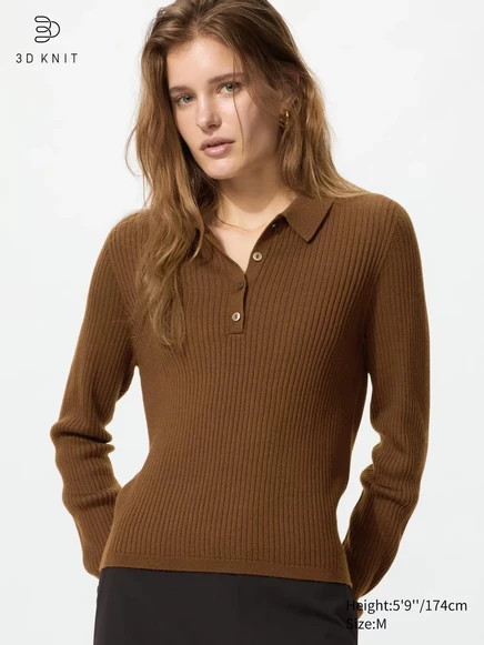 Женский свитер Uniqlo Merino Blend 3D, коричневый