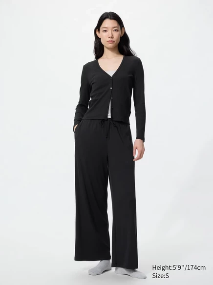 Женские брюки Uniqlo в рубчик, широкие, черные