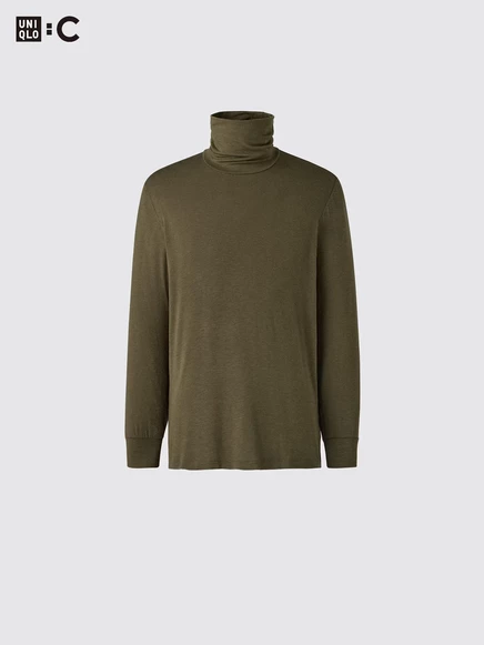 Водолазка из особо теплой кашемировой смеси Uniqlo HEATTECH оливкового цвета с высоким воротом