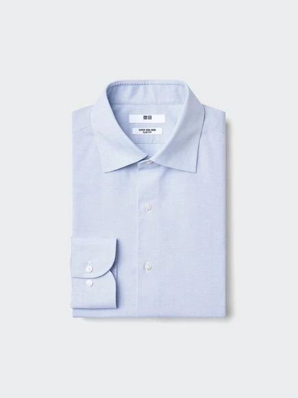 Мужская рубашка Uniqlo Super Non‑Iron Slim в клетку, синяя