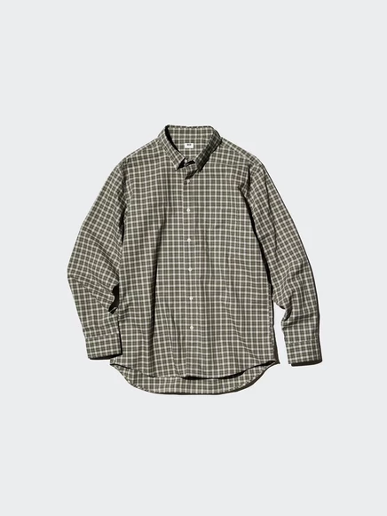 Рубашка из плотного сукна Uniqlo | на пуговицах | оливкового цвета в клетку