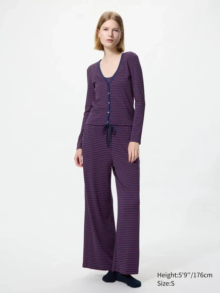 Женские брюки Uniqlo широкие, в полоску, темно-синие