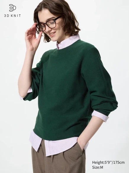 Женский свитер Uniqlo 3D Knit с объемными рукавами, зеленый