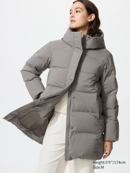 Женское короткое пуховое пальто Uniqlo Seamless Down, серое