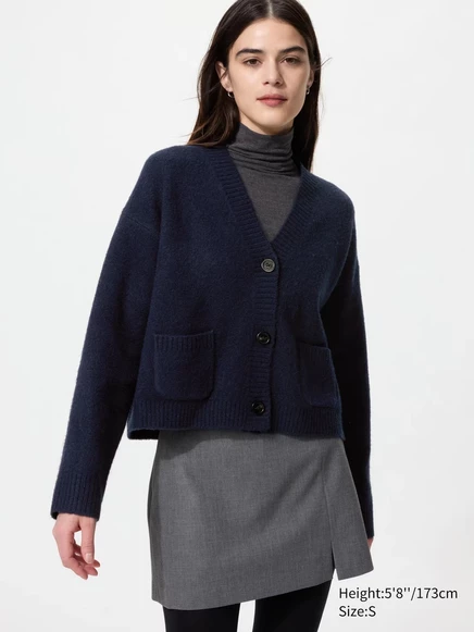 Женский укороченный кардиган Uniqlo, тёмно-синий