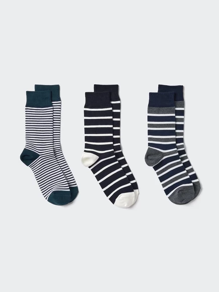 Женские носки Uniqlo 3 пары в полоску, темно-зеленые