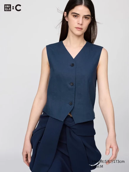 Женский льняной жилет Uniqlo Premium, синий