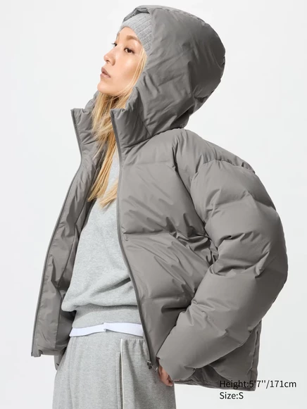 Женская парка Uniqlo бесшовная пуховая, серая