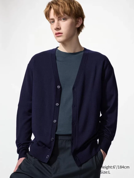 Мужской кардиган Uniqlo из мериноса, темно-синий