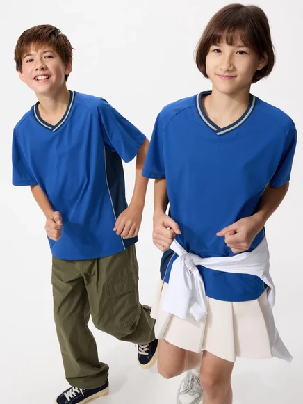 Детская футболка Uniqlo DRY-EX с V-вырезом, синяя