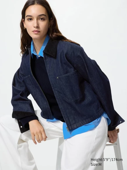 Женская короткая куртка Uniqlo на молнии, темно-синяя