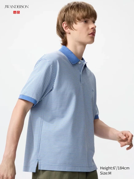 Унисекс поло Uniqlo DRY Pique в полоску, синее