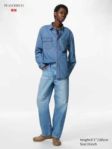Мужские джинсы Uniqlo Straight рваные, синие