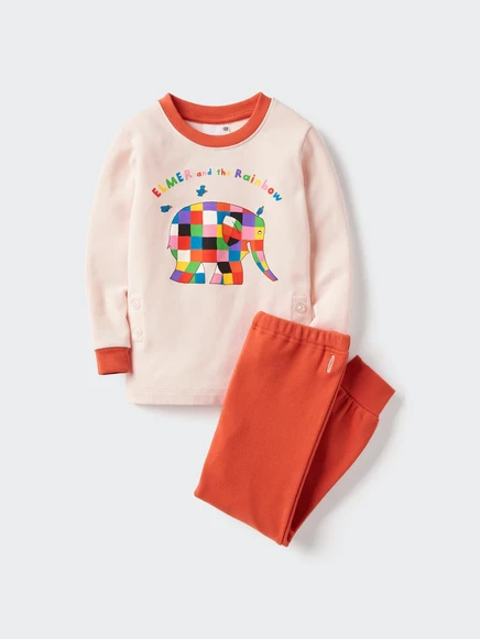 Детская пижама Uniqlo «Элмер и радуга», красная
