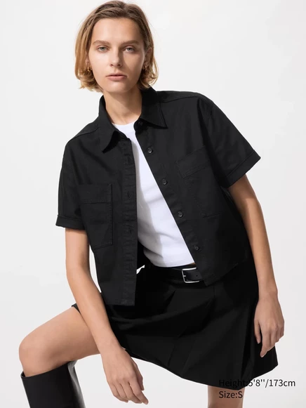Женская джинсовая рубашка Uniqlo прямого кроя, черная