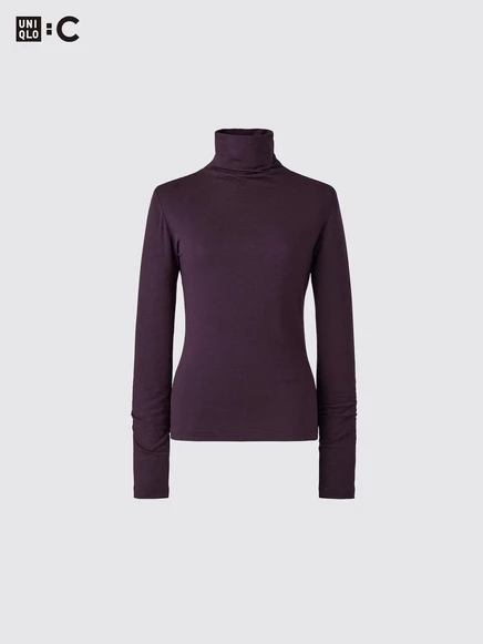 Футболка из кашемировой смеси Uniqlo HEATTECH | Очень теплая | Водолазка фиолетового цвета