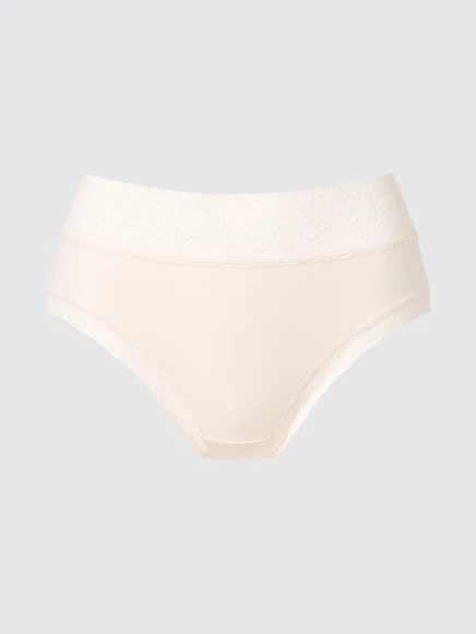 Женские трусы Uniqlo кружевные высокой посадки, телесные