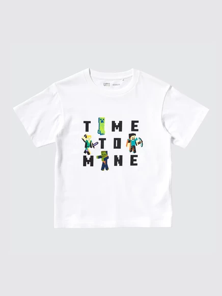 Детская футболка Uniqlo UT Minecraft с принтом, белая