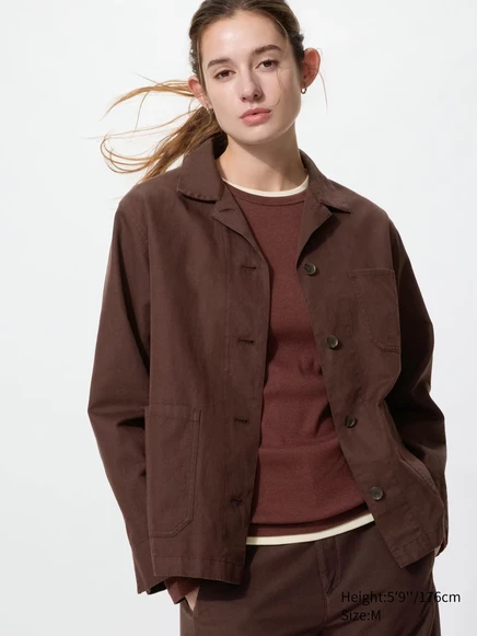 Женская куртка Uniqlo Linen Blend Coverall, коричневая