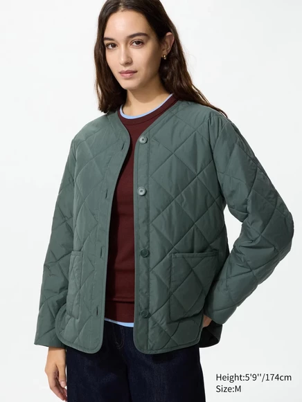 Женская куртка Uniqlo PUFFTECH без воротника, оливковая