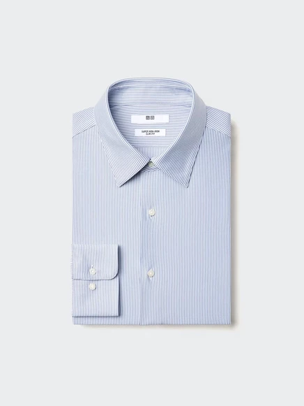 Мужская рубашка Uniqlo без глажки, полосатая, синяя