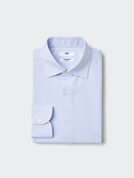 Мужская рубашка Uniqlo Super Non-Iron Slim полосатая, синяя