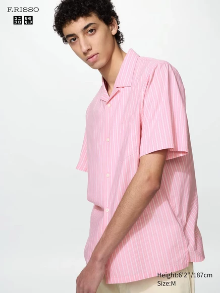 Унисекс рубашка Uniqlo Broadcloth с коротким рукавом, розовая