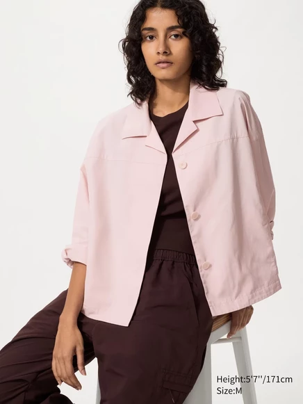 Женская укороченная куртка Uniqlo Open Collar, розовая