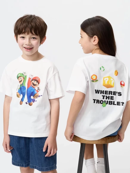 Детская футболка Uniqlo Super Mario Galaxy с принтом, белая