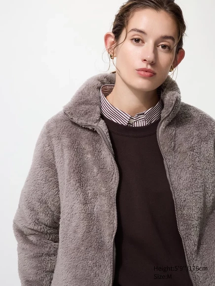 Женская флисовая куртка Uniqlo Fluffy Yarn на молнии, коричневая
