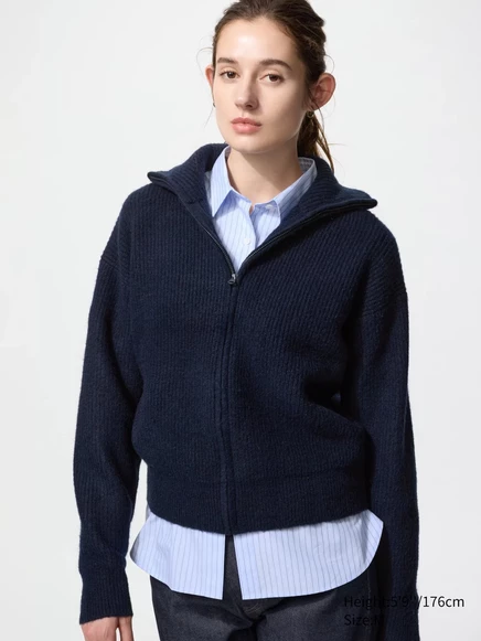 Женский кардиган Uniqlo на молнии из суфле-пряжи, темно-синий