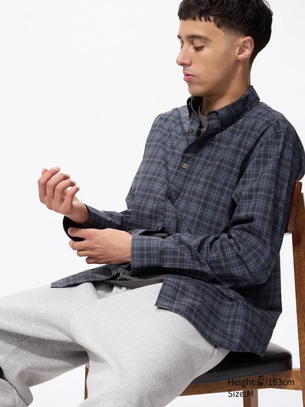 Унисекс рубашка Uniqlo Broadcloth в клетку, темно‑серая