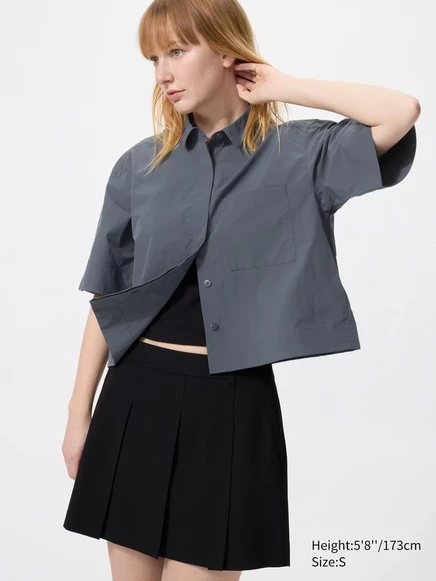 Женская рубашка Uniqlo Nylon Boxy, темно-серая