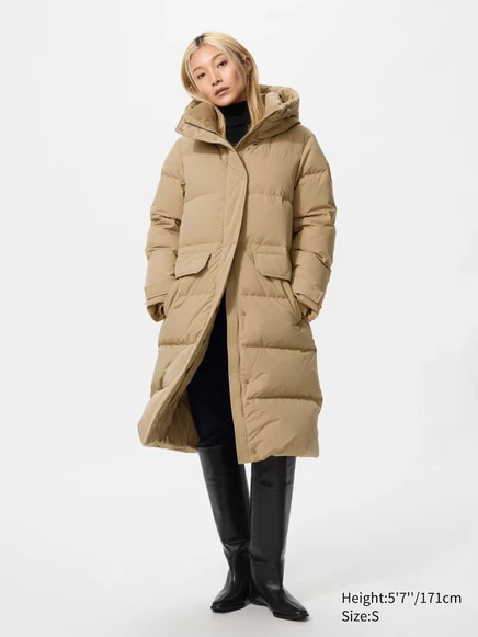 Женское длинное пуховое пальто Uniqlo Ultra Warm Down, бежевое