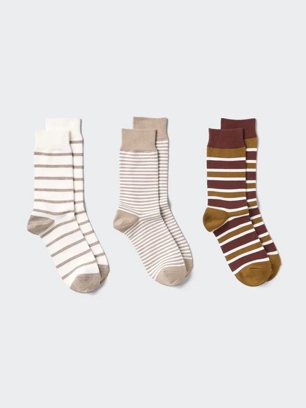 Женские носки Uniqlo 3 пары в полоску, бежевые