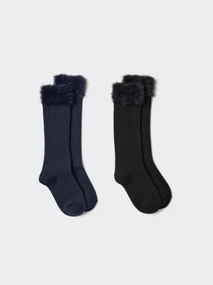 Детские высокие носки Uniqlo HEATTECH Shaggy, тёмно-синие