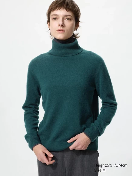 Женская водолазка Uniqlo из кашемира, темно-зеленая