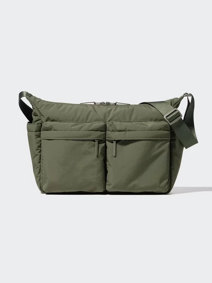Унисекс сумка через плечо Uniqlo многокарманная, оливковая