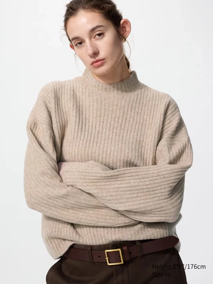 Женский свитер Uniqlo Souffle Yarn воротник‑стойка, бежевый