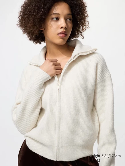 Женский кардиган Uniqlo Souffle Yarn на молнии, молочно-белый
