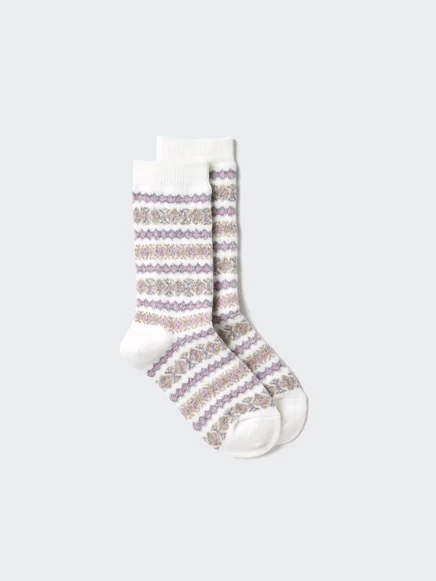 Женские носки Uniqlo HEATTECH Fair Isle, молочно-белые