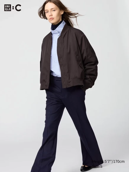 Женская куртка-бомбер Uniqlo оверсайз, темно-коричневая
